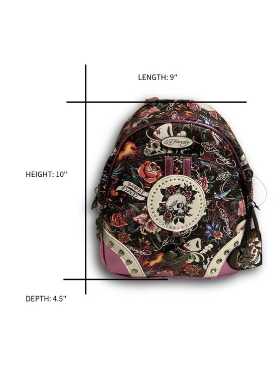Ed Hardy Skull and Roses Tattoo Print Mini Dome Backpack  display picture 1